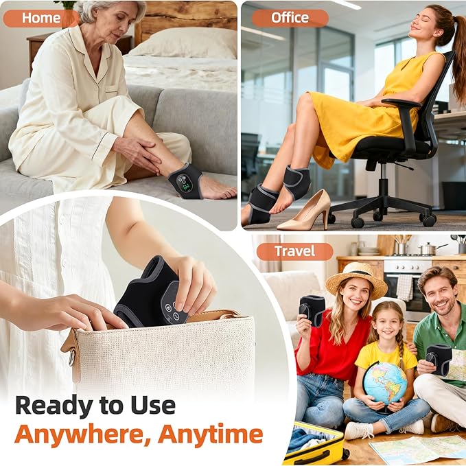 Ankle Massager, Cordless Ankle Heating Pad with Massage, Foot Massager with Heat, 3000mAh Rechargeable, 4 -Level Heats, Foot Heating Pad for Sports/Work/Travel (Black)