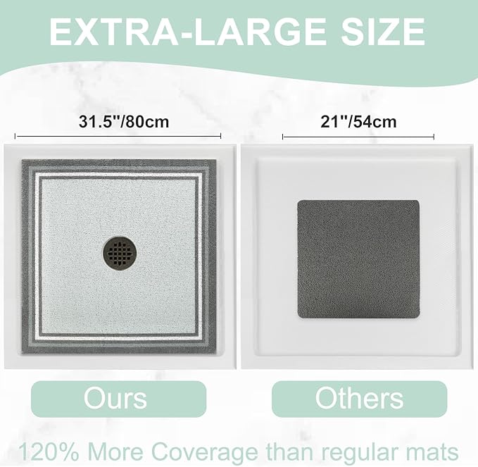Square Shower Mat Non Slip: 32x32 Inch Extra Large Shower Mats for Inside Shower, Anti Slip Shower Floor Mat, Loofah Shower Stall Mats for Elderly, Non Slip Shower Mat with Drain Hole in Middle