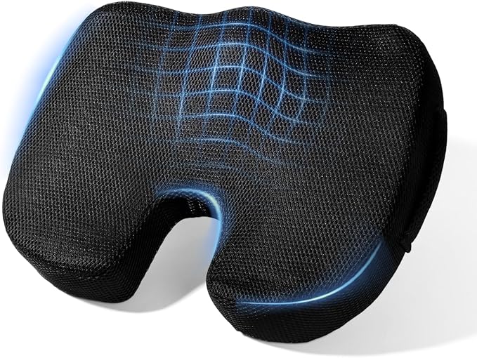 Car Seat Cushion, Memory Foam Cushion Non Slip for Wheelchair, Cars, Desk, Gaming & Office Chairs, Mesh Ergonomic Cushions Pad for Tailbone Pain Relief Sciatica & Back Support, Black