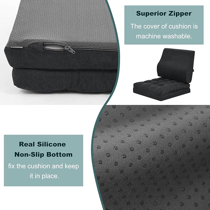 baibu Memory Foam Recliner Cushions with Lumbar Support Pillow Set for Elderly, 20x20x5 Inch Dual-Layer Design Non-Slip Recliner Seat Cushion & Back Support Pillow for Reduce Hip & Lumbar Pain, Black