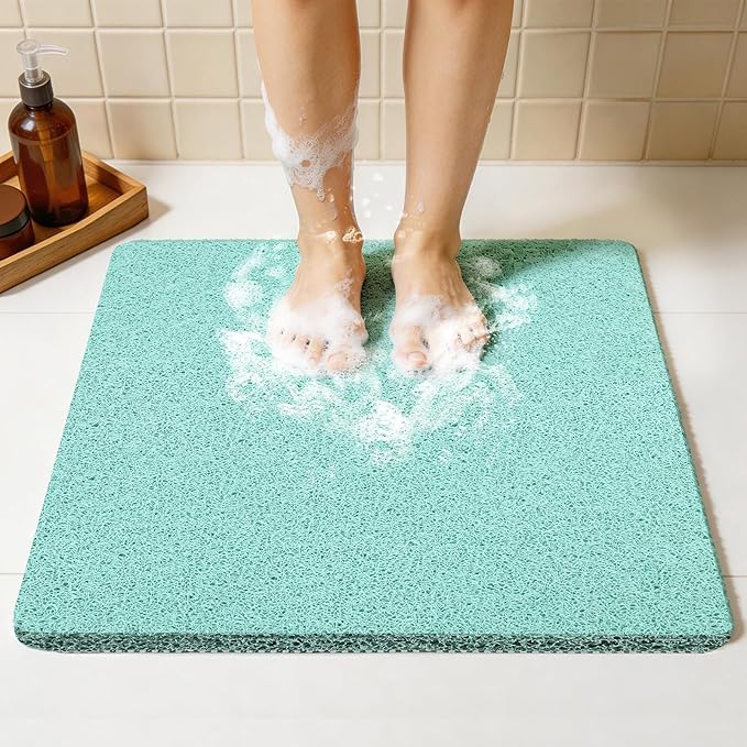 Joyhalo Shower Mat Bathtub Mat Non Slip, Bathmats Non Slip, Quick Drying Foot Scrubber Loofah Mats for Shower, Tub, Bathroom, Home, 24x24inch, Aqua