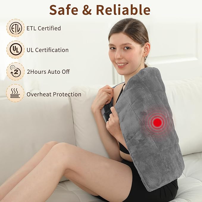 Large Weighted Heating Pad with Massager, HSA Electric Heating Pad for Back Pain Relif, 4.85LBS Heat Pad for Period Cramps with 2H Auto Off 3 Massager Levels and 3 Heating Levels, 18"x33" Dark Grey