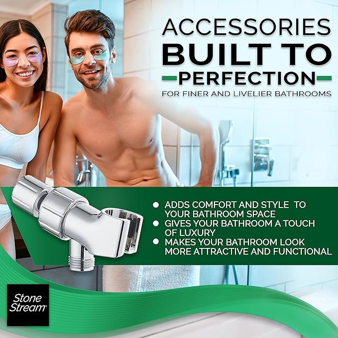 Original StoneStream Adjustable Wall Shower Adapter and Holder for Handheld Showerheads - Chrome