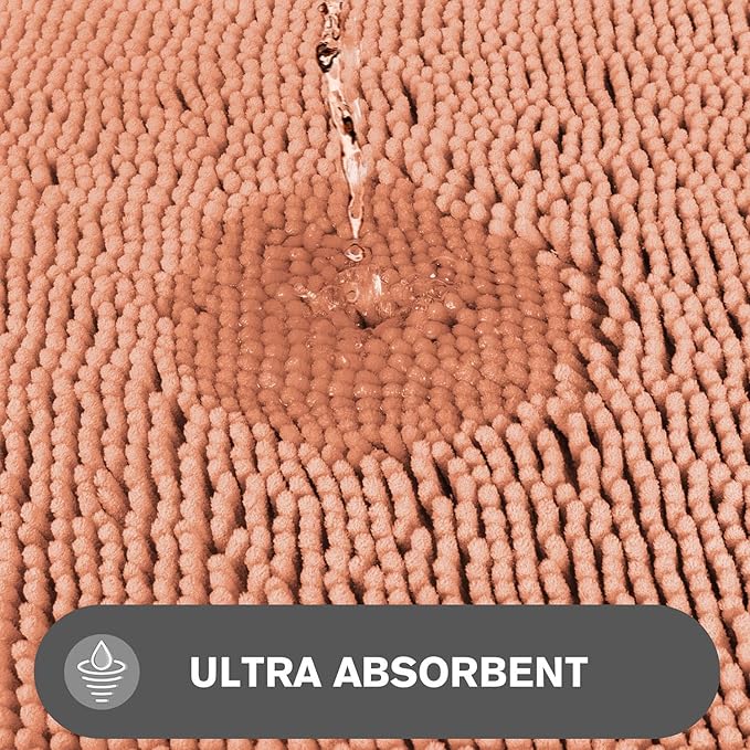 Dusty Pink Bathroom Rugs – Absorbent and Washable Bath Mat, Non-Slip, Thick Soft Chenille Bath Rugs for Bathroom Floor, Shower, Sink - 26" x 44"