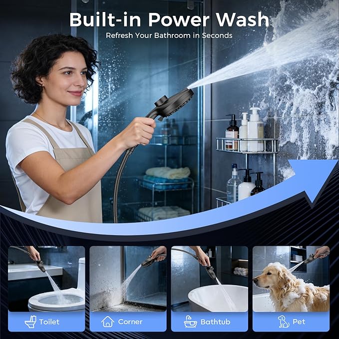 Shower Head with filtered Handheld High Pressure daul Shower Heads with Handheld Spray Combo and 10 Sprays Handheld Shower Head Detachable Shower head Built-in Magnetic Docking and Power Jets Black