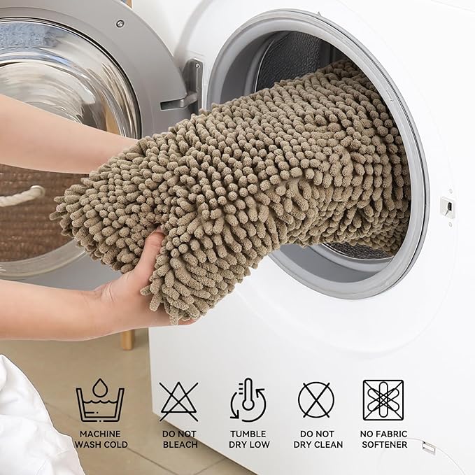 Bcoimo 30x20 Chenille Bath Mat – Non-Slip with Backing Bath Rug Ultra-Absorbent and Machine Washable Bathroom Mat Quick-Dry Design. Ideal for Bathroom Shower and Tub Areas