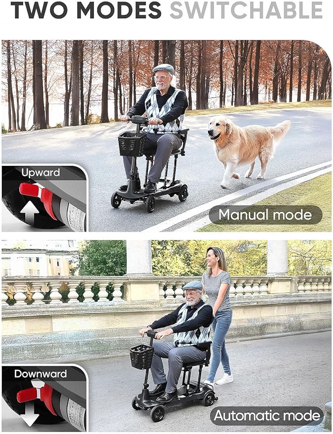 Mobility Scooters for Adults & Seniors - Ultra Lightweight 27.5 lbs Carbon Fiber Folding Electric Scooter - Airlines Approved All-Terrain Portable Scooter with Basket and Charger Included-Carbon Black