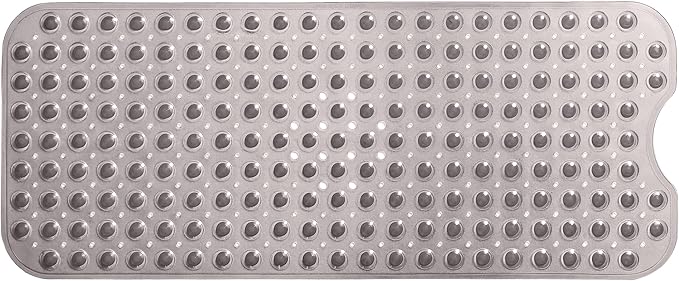 Extra-Long Non-Slip Bathtub & Shower Mat 39”x16” (Smooth/Non-Textured Tubs Only) Safe, Clean, Machine-Washable, Superior Grip&Drainage, Vinyl, Transparent Gray (Grey)