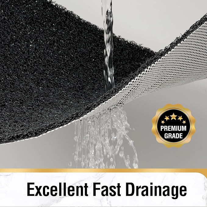 HITSLAM Non Slip Bathtub Mat 40 x 20 Inch, Extra Long Bath Mat for Tub, Soft PVC Loofah Shower Floor Mat with Drain, Quick Drying Bathroom Tub Mat for Wet Area, Without Suction Cup, Black