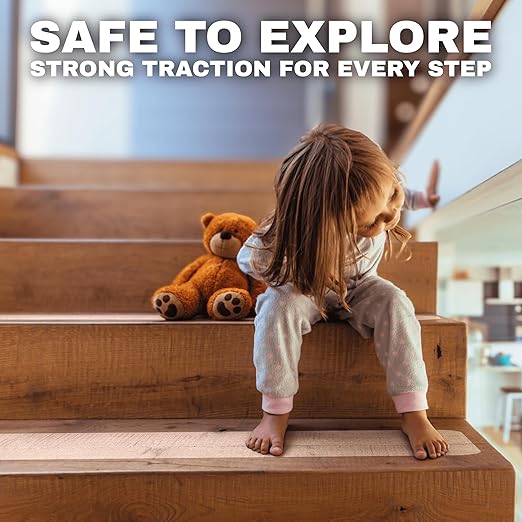 Clear Non Slip Stair Treads for Wooden Steps Indoor 32"x4" – 18-Pack Peel Stick Stair Treads – Self Adhesive Transparent Step Covers – Stair Grip Tape for Dogs, Kids – by STEPCORE