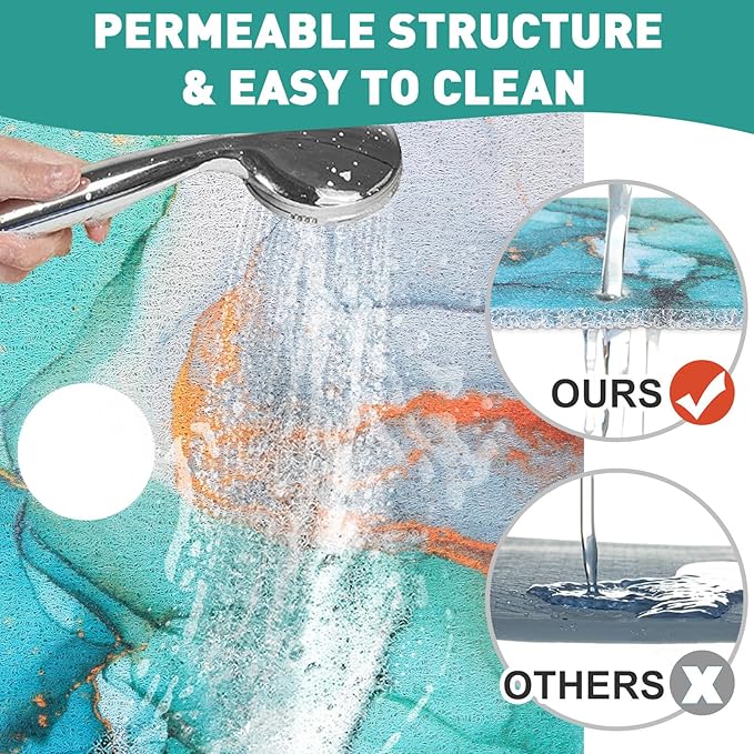 Square Shower Mat Non Slip: 32 x 24 Inch Extra Large Shower Mats with Drain Hole in Middle - PVC Loofah Anti Slip Shower Floor Matt for Inside Shower