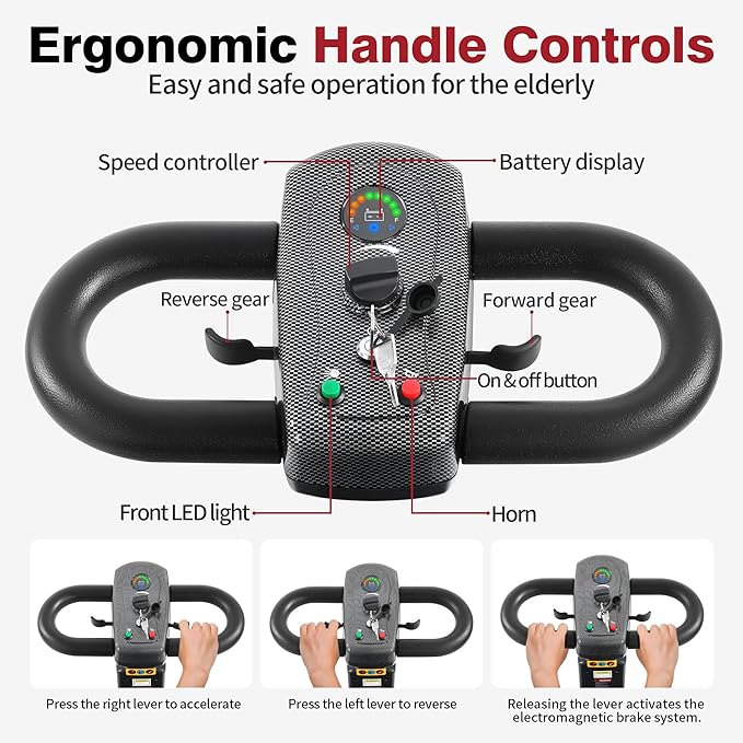 Easy-to-Operate Mobility Scooter for Seniors, 418 lb Weight Capacity, 20KM Long Range, 5-Step Quick Assembly & Folding, FDA Registered