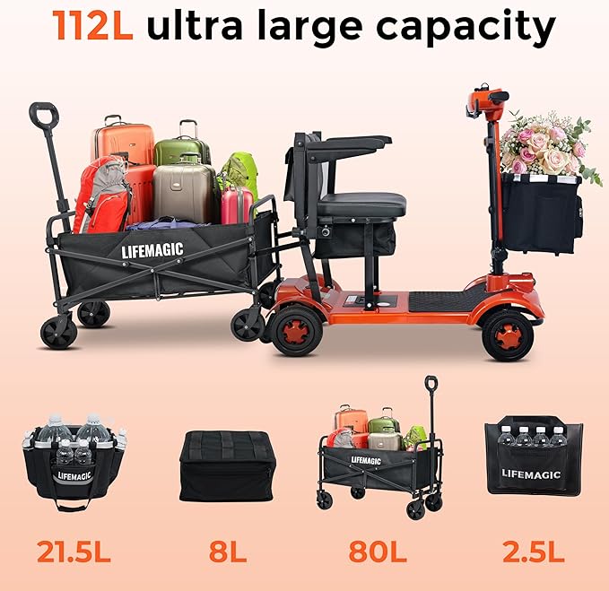 LIFEMAGIC Electric Mobility Scooter for Seniors & Adults – 42lb Ultra Lightweight Foldable, 24-Mile Long Range, Airline & Cruise Approved, Removable Basket & Folding Trailer Included