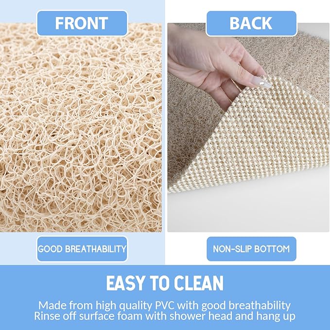 Hargiis Non Slip Shower Mat, Anti Slip Bath Mat, Quick Drying Bath Tub Mats, Foot Scrubber Mat, Anti Slip Mat for Tub, Floor, Bathroom, Home, Kitchen, Hotel (Beige 24”x24”)
