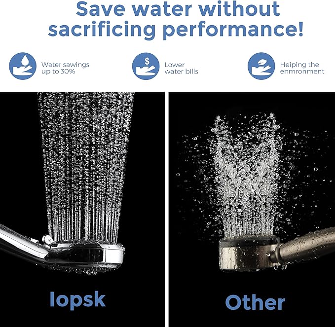 Iopsk Shower Head with Handheld 7 Spray Combo,Hand Held Showerhead with On/Off Switch,High Pressure Detachable Shower Heads with 60" Long Hose (Chrome)