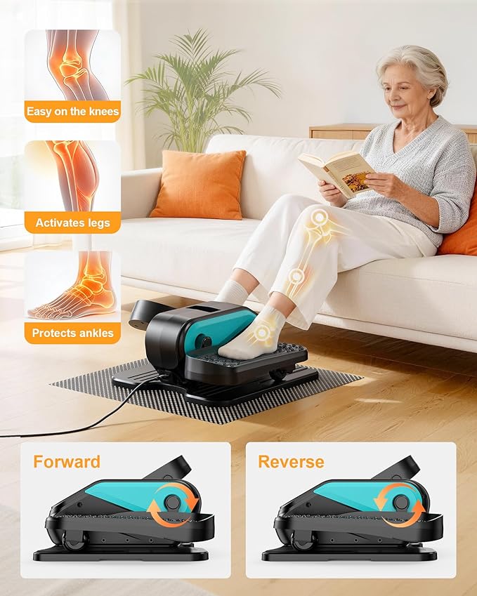 VIVURN® 023 Under Desk Elliptical Mini Electric Leg Exerciser for Senior, 12 Speeds RF Remote Display Monitor Non-Slip Mat, Quiet & Compact Seated Pedal Exerciser for Home Office Gift for Mom Dad