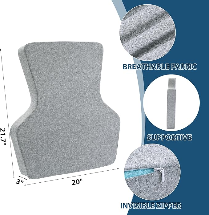 HOMBYS Ergonomic Lumbar Support Pillow for Recliner,Memory Foam Chair Back Support Cushion for Elderly,Extra Large Lumbar Support Pillow,Low Back Pain Relief Cushion,Grey