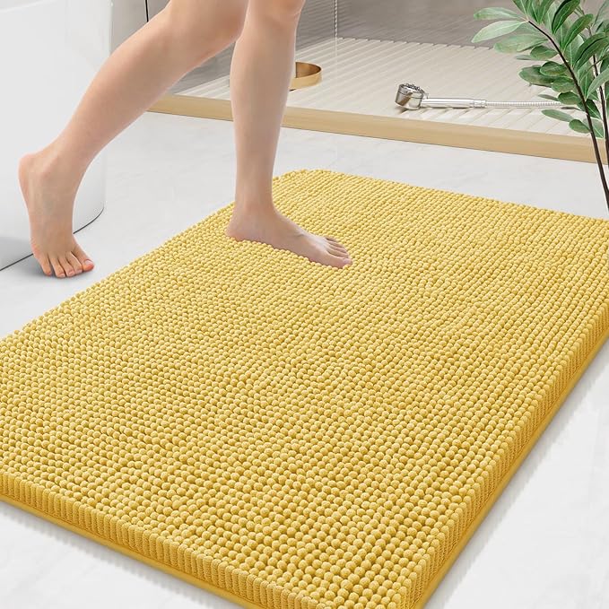 Arotive Bathroom Rugs 36x24, Extra Soft Absorbent Shaggy Chenille Bath Rugs, Machine Washable Rubber Backing Non-Slip Bath Mats for Bathroom Floor Tub and Shower, Home Decor Accessories,Yellow
