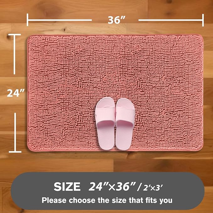 Coral Bathroom Rugs – Absorbent and Washable Bath Mat, Non-Slip, Thick Soft Chenille Bath Rugs for Bathroom Floor, Shower, Sink - 24" x 36"