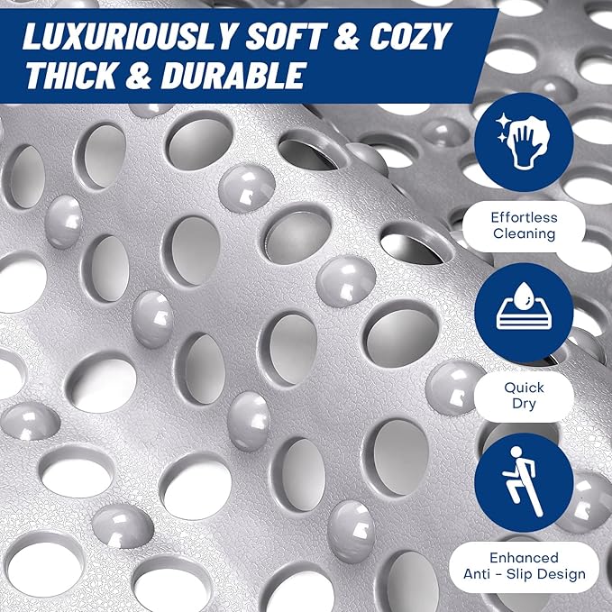 Non-Slip Bathtub Mat 31.5"x17.7" - 200+ Suction Cups, Quick-Dry PVC Shower Mat with Drain Holes - Slip Resistant for Bathroom, Machine Washable Grip Mat