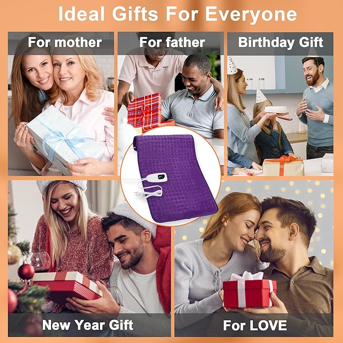 Deepsoon Heating Pad,Electric Heating Pads for Back,Neck,Moist Heating Pad for Abdomen Shoulder Knee Legs,Dry/Moist Heat&Auto Shut Off,Mother's Day Birthday for Men and Women,Dark Purple,33x17 Inch