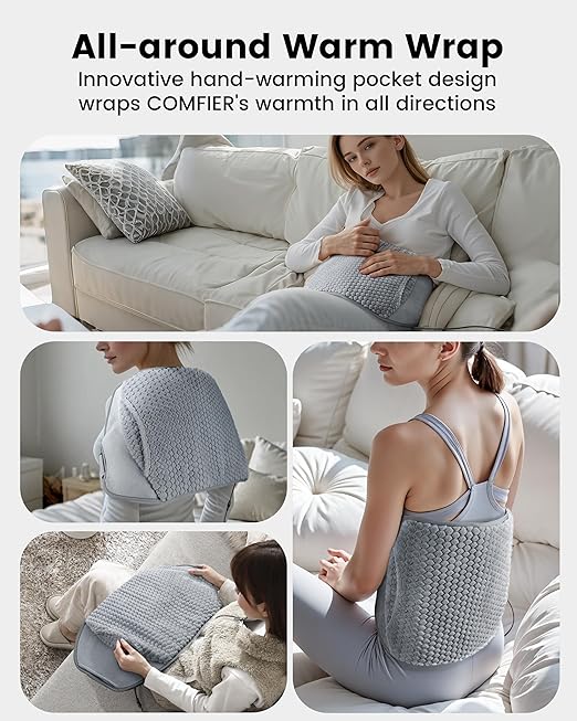COMFIER Heating Pad with Massager for Back Pain,Extra Large Size Heating Pads for Cramps,Auto Shut Off, Corded Heated Waist Belt with 3 Vibration Modes, Mothers Day Gift, Grey