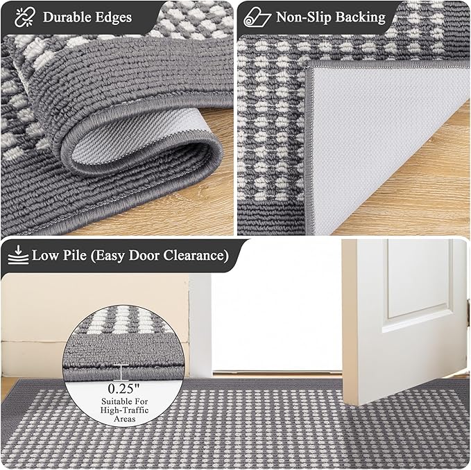 Ileading Runner Rug for Hallways 3'x14' Heavy-Duty Durable Entryway Floor Mat with Non Slip Rubber Backing Low-Pile High Traffic Carpet Machine Washable Accent Rugs for Kitchen, Living Room