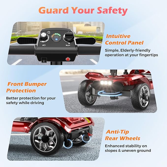 Lightweight Mobility Scooter for Adults & Seniors - Cruise & Airport Approved, 43lb Foldable Portable Motorized Scooters with Dual Lithium Batteries for 24.8 Miles Travel, 300lb Capacity, Red