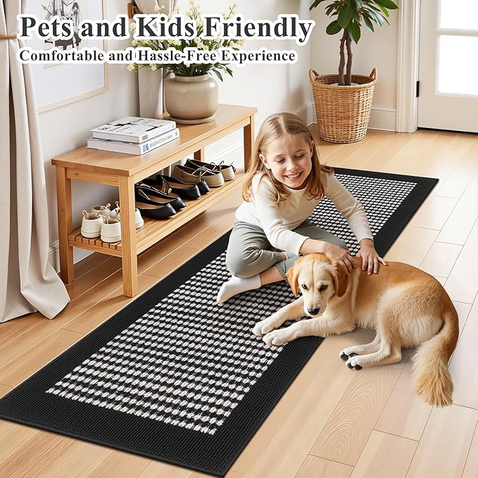 Ileading Runner Rugs for Hallway 2'x8' Non Slip Farmhouse Long Kitchen Floor Mats with Rubber Backing Absorbable Throw Rugs Machine Washable Indoor Helloween Decor Carpet for Entryway（Black&White）