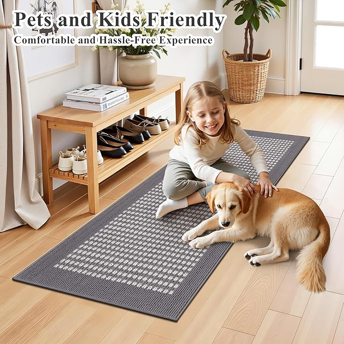 Ileading Laundry Room Runner Rug 2x5ft Non Slip Farmhouse Kitchen Floor Mats with Rubber Backing Machine Washable Indoor Doormat Low-Profile Carpet for Hallway Entryway(Grey)