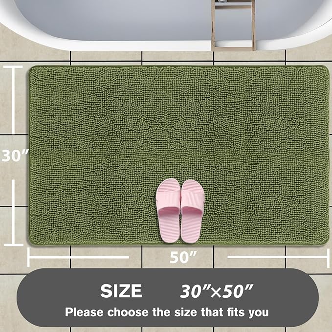 Bathroom Rugs 30 x 50 Inch – Extra Large Bath Mat | Absorbent and Washable Thick Chenille Bath Rugs Non-Slip Runner Rug for Bathroom, Shower, Tub(Sage)