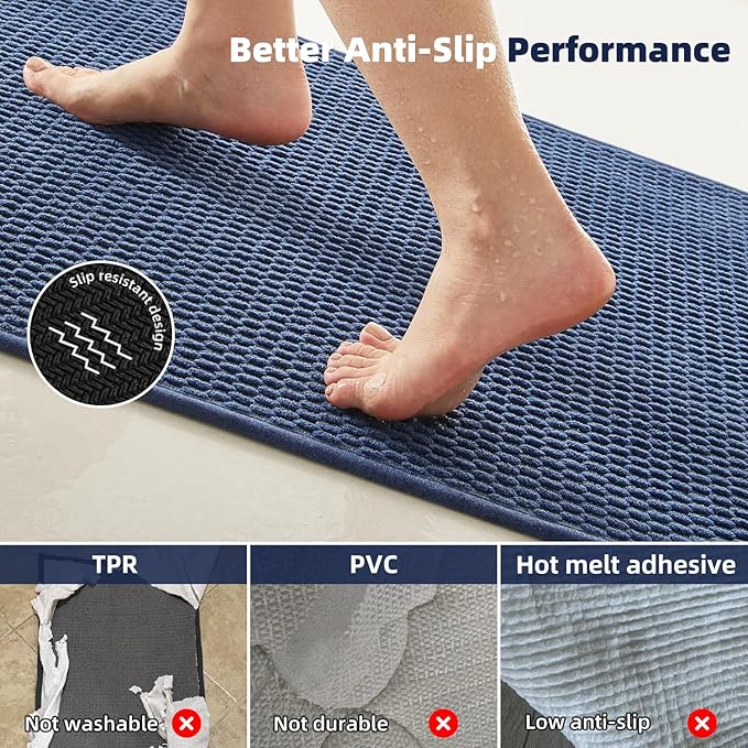 TYUU Small Bathroom Rugs Non Slip Washable Bath Rugs Super Absorbent Bathroom Rug Thin Quick Dry Low Pile Bath Mats, Navy Blue 12"x12"