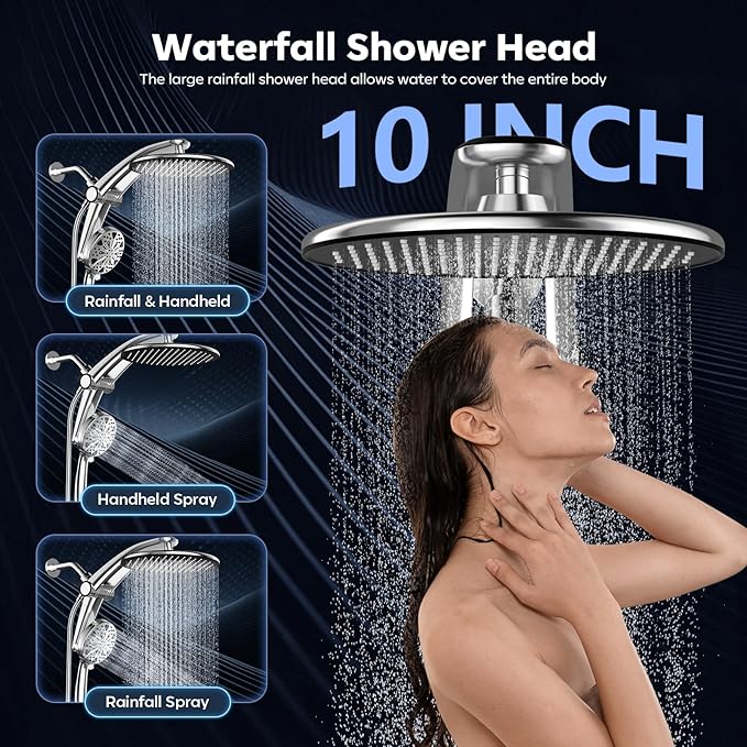 Shower Head with filtered Handheld High Pressure daul Shower Heads with Handheld Spray Combo and 10 Sprays Handheld Shower Head Detachable Shower head Built-in Magnetic Docking and Power Jets Chrome
