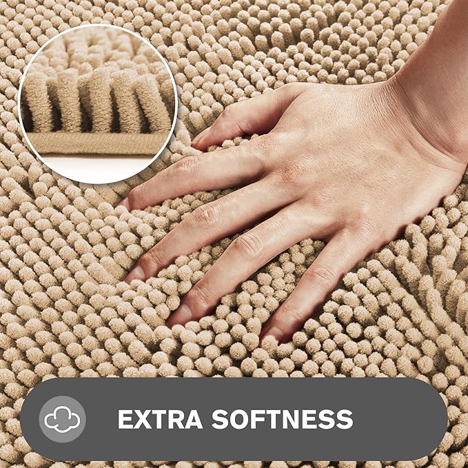 Small Bathroom Rug 12"x18" – Washable and Absorbent Bath Mat, Non Slip, Thick Soft Chenille Bath Rugs for Bathroom, Shower, Sink, Dog mat(Ivory Cream)