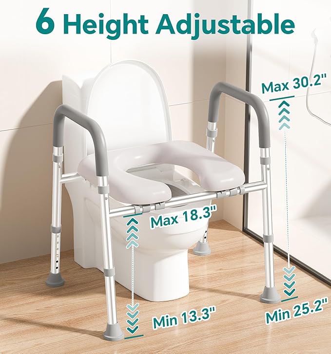Soundfuse Toilet Seat Risers for Seniors, Raised Toilet Seat with Handles, Adjustable Height & Width, Cozy Padded 400lb Elevated Toilet Seat, Fit Any Toilet