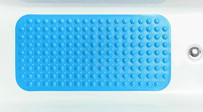 Large Non-Slip Bathtub & Shower Mat 31”x16” (Smooth/Non-Textured Tubs Only) Safe, Clean, Machine-Washable, Superior Grip&Drainage, Vinyl, Opaque Light Blue