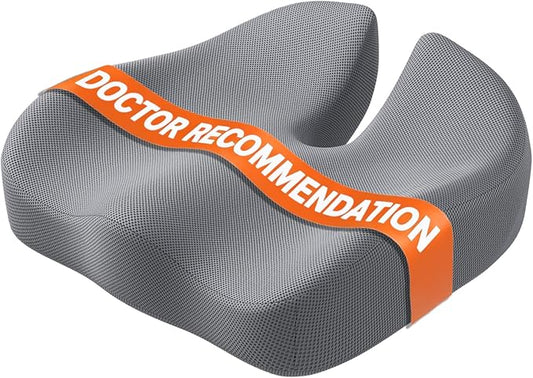 CJACSOC Seat Cushion, Extra Large Memory Foam Cushion for Office Chair Cushions, Ergonomic Cushions Pad Pillow for Pressure Relief Sciatica & Pain Relief for Long Sitting, Grey