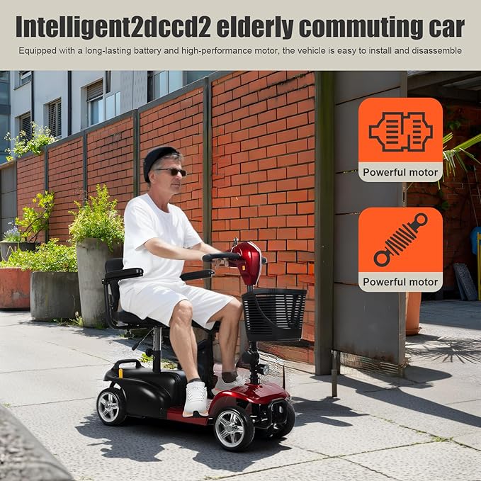 4-Wheel Electric Scooter for Adults | Long Range Mobility Scooter with Basket, Charger & 265 lbs Capacity for Seniors Outdoor Use (Red and Black)