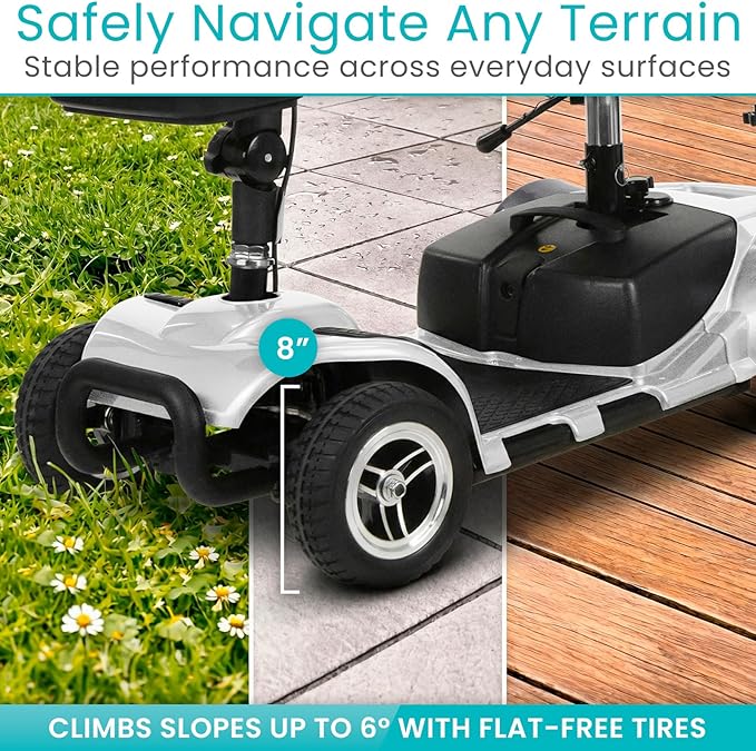 Vive 4 Wheel Mobility Scooter - Electric Powered Wheelchair Device - Compact Heavy Duty Mobile for Travel, Adults, Elderly - Long Range Power Extended Battery with Charger & Basket