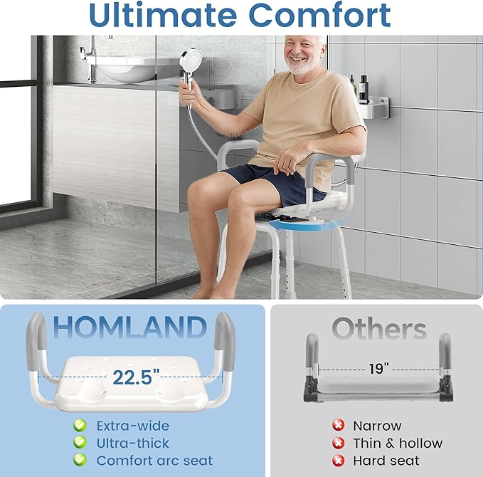 Swivel Shower Chair with Removable Back and Arms, Shower Chair for Inside Shower & Bathroom Seat, 5-Level Height Adjustable Shower Chair for Elderly and Disabled, Gray