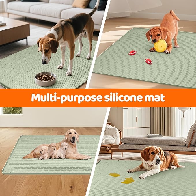 Pee Pads for Dogs, 34" x 22" Extra Large Reusable Silicone Mat, Washable Puppy Training Pads for Potty Training, Non-Slip, Leak-Proof, Indoor Floor Protection (Green)