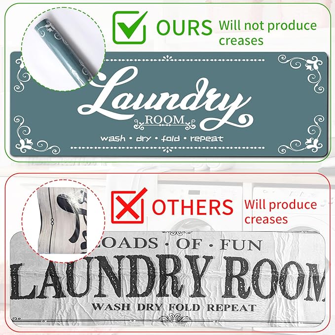 XLHOMO Non Slip Laundry Mats, 17.7"x45" Teal Laundry Rug Runner, Farmhouse Washable Laundry Room Floor Mat for Laundry Room, Mudroom, Kitchen, Washroom, Bathroom, Hallway Entryway Carpet Decor