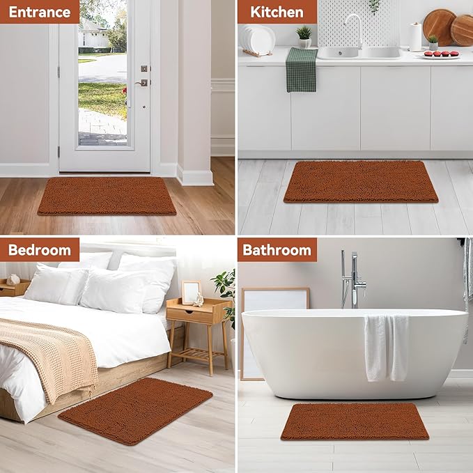 Bcoimo 36x24 Chenille Bath Mat – Non-Slip with Backing Bath Rug Ultra-Absorbent and Machine Washable Bathroom Mat Quick-Dry Design. Ideal for Bathroom Shower and Tub Areas