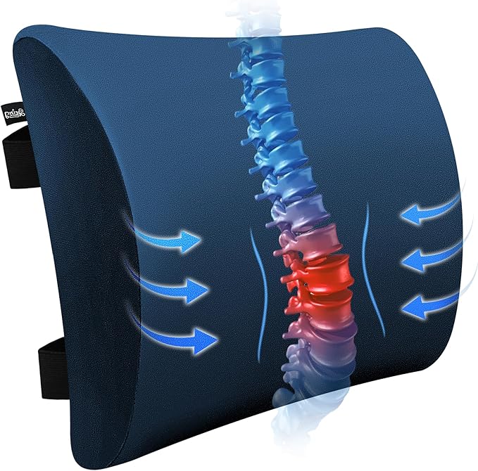 SPRING SEAON Lumbar Support Pillow Comfortable Cooling Fabric Back Cushion with Adjustable Shoulder Straps Back Support for Wheelchair Office and Car