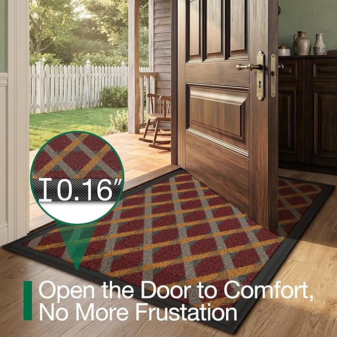 LUMI Front Door Mat 24x36, Low-Profile Non-Slip Welcome Mat for Indoor Outdoor, Stain & Fade Resistant Geometric Door Mat for Entryway Patio Porch, Weave-Rust