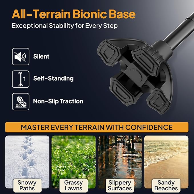 Walking Cane with LED Light, Foldable,Adjustable, Self Standing Walking Canes for Men & Women,Walking Sticks with Quad Base for Seniors & Adults