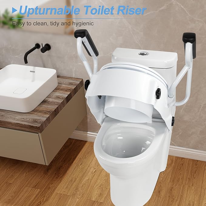 Raised Toilet Seat for Seniors with Flip-up Handles, 5.9" Adjustable Toilet Seat Riser Elevated Medical Supplies & Equipment for Handicap, Elderly, Hip Replacement After Surgery