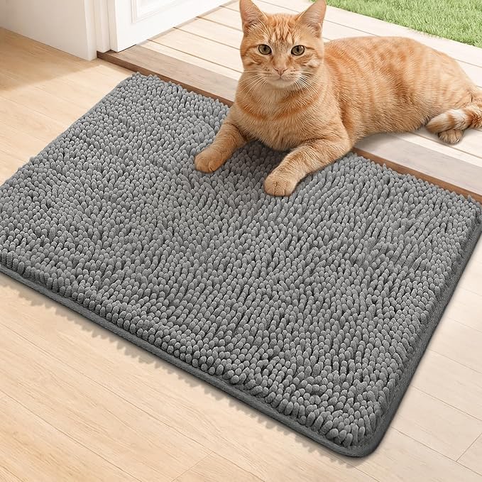 Bcoimo Super Absorbent Cat Door Mat, 24"*17" Anti Slip Mat for Muddy Paws, Pet Rugs for Dirty Paws Washable that Absorbs Moisture and Dirt, for Cat Cage and Pet Resting Carpet
