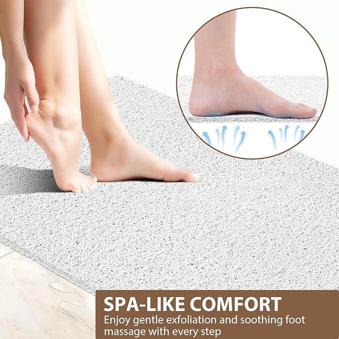 Shower Mat Non Slip: 39.4 x 27.5 Inch Extra Large Shower Mats for Inside Shower with Drain Hole - Soft PVC Loofah Anti Slip Shower Stall Mat for Walk-in Shower and Bathroom, Quick Drying