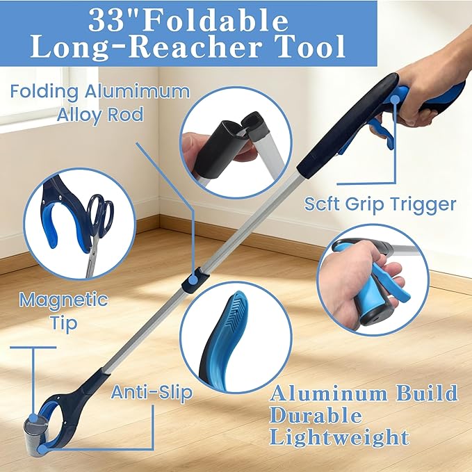 7PC Hip Replacement Kit After Surgery, Recovery Kit for Seniors with Grabber Reacher Tool, Sock Aid, 42" Leg Lifter Strap, Dressing Stick, Shoe Horn (42" Long Leg Lifter Reacher Grabber)
